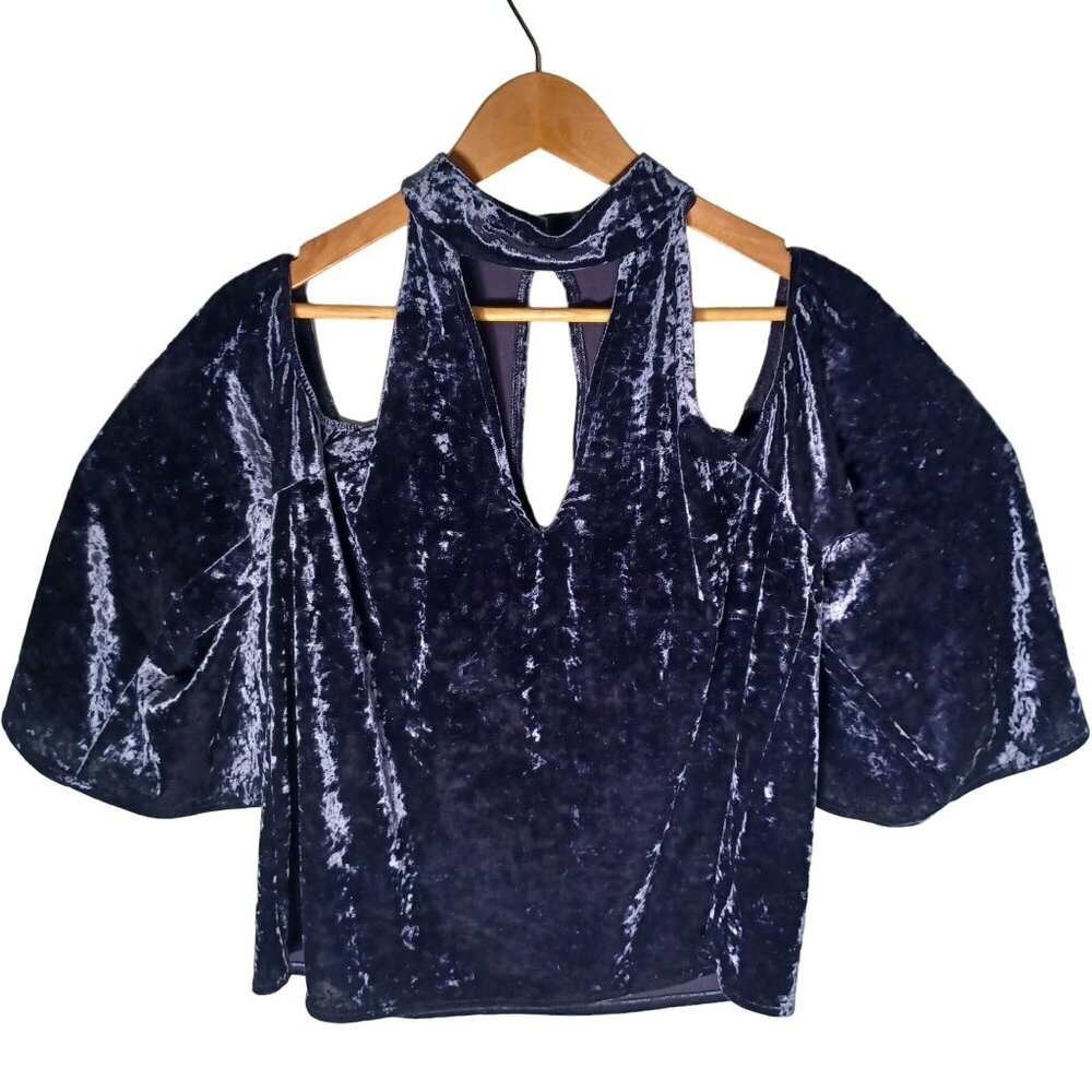 American Eagle Top Womens Large Blue Velvet Burnout Whimsigoth Retro Witchy
